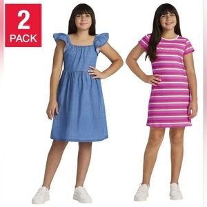 New Roxy Youth 2-pack Dress Blue Pink Dress 100% Cotton Size S SMALL 7/8 NWT NIB